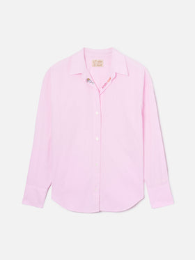 Camicia Cristal in popeline di cotone a righe rosa con ricami
