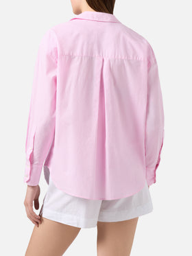 Camicia Cristal in popeline di cotone a righe rosa con ricami