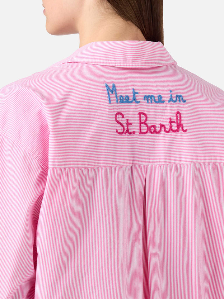 Camicia Cristal in cotone a righe rosa con ricamo Meet Me In Saint Barth
