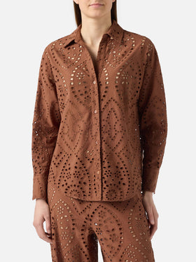 Brown broderie anglaise cotton Cristal shirt