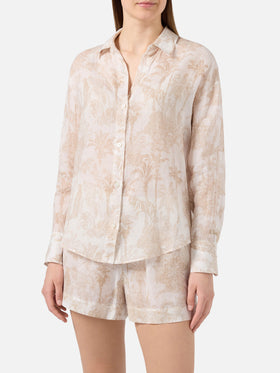 Cristal ramie shirt with beige toile de jouy print