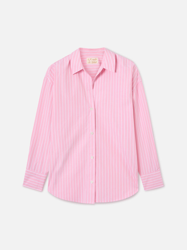 Camisa Cristal de algodón a rayas rosas con bordado Après St. Barth 