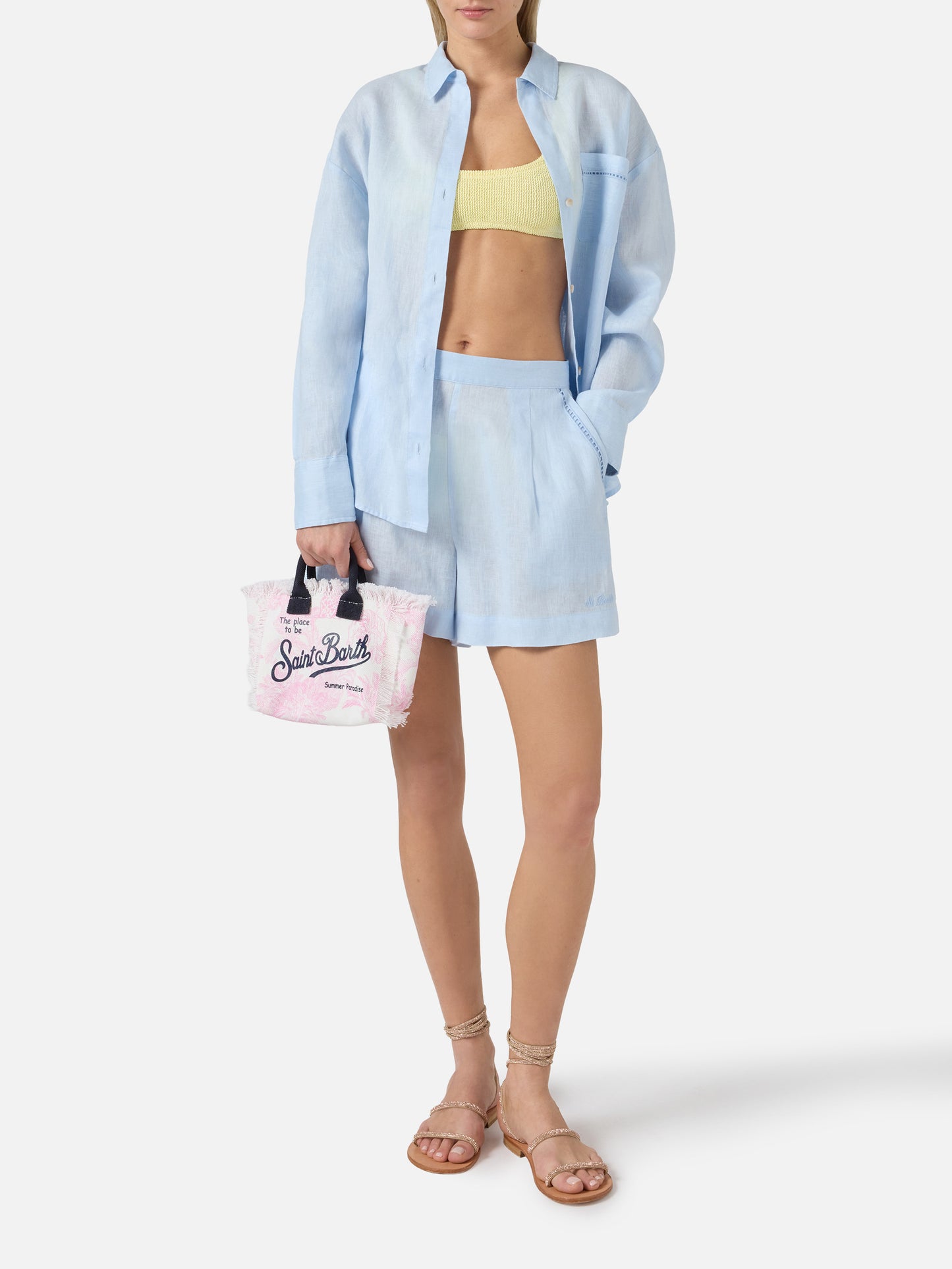 Light blue Amani linen shorts