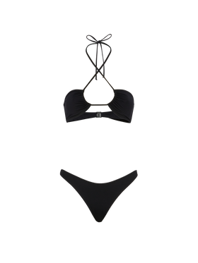 Schwarze klassische Badehose „Lido“ – schwarzes Bandeau-Top „Dahlia“