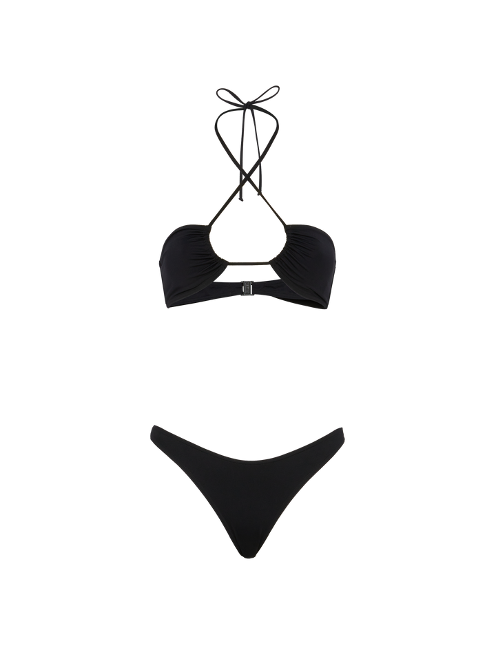 Bikini Dahlia Lido nero con top a fascia e slip classici