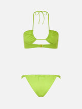 Woman lime green bandeau bikini Dahlia Noelle