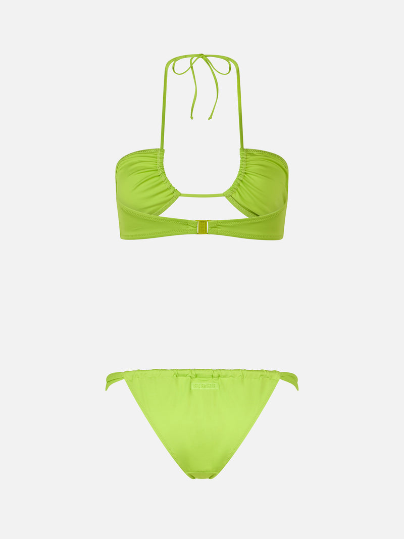 Woman lime green bandeau bikini Dahlia Noelle