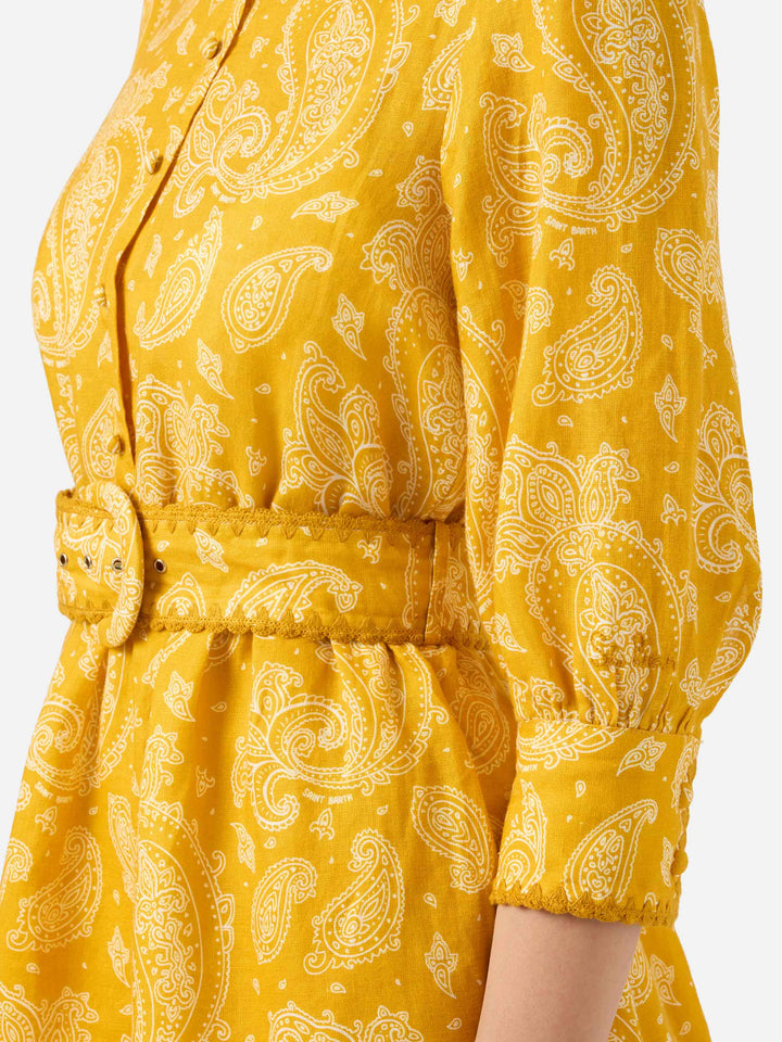 Kurzes Leinenkleid Daisi mit Paisley-Print