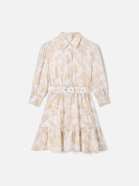 Daisi toile de jouy linen dress in beige