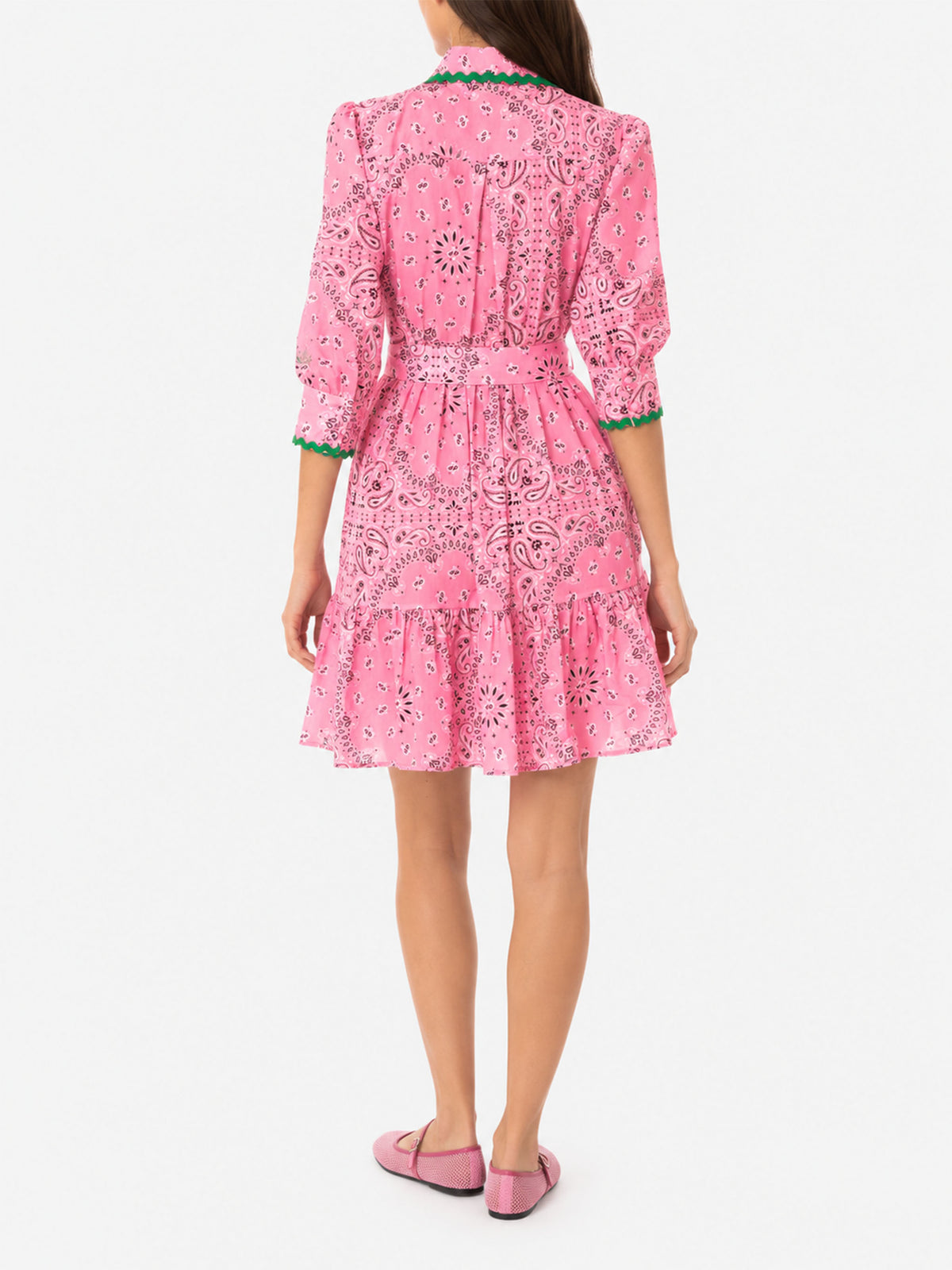 Vestido corto Daisi de algodón con estampado bandanna y bordados 