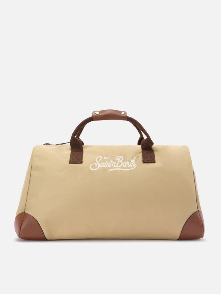 Borsone Daily in nylon beige con logo ricamato