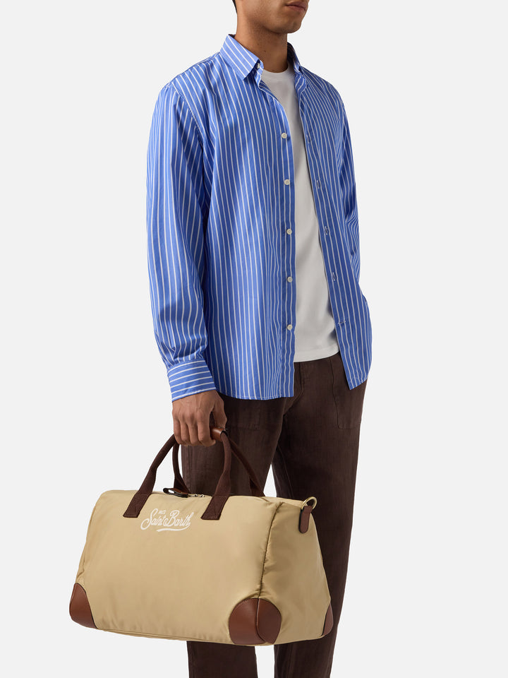 Borsone Daily in nylon beige con logo ricamato