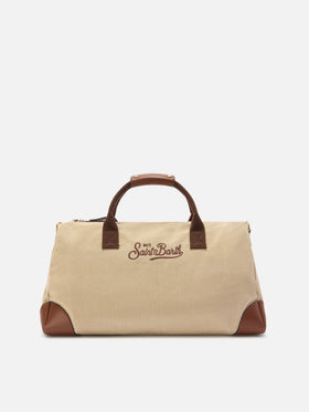 Daily beige cotton blend weekender with embroidered logo
