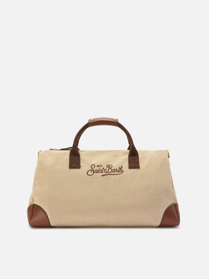 Borsone Daily in misto cotone beige con logo ricamato