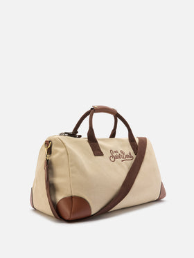 Daily beige cotton blend weekender with embroidered logo
