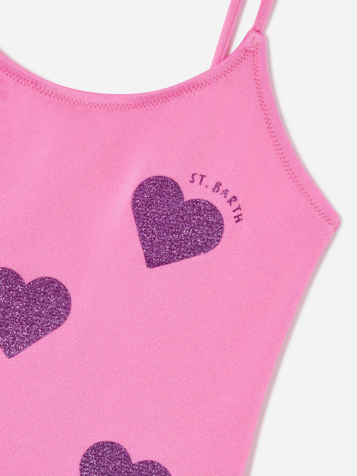 Bañador de una pieza Dancer con volante de tul y corazones con purpurina 