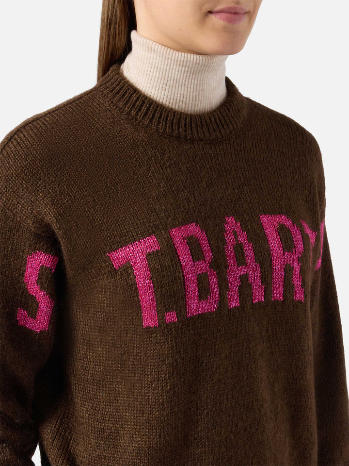 Maglione Danya in misto alpaca marrone con jacquard St. Barth