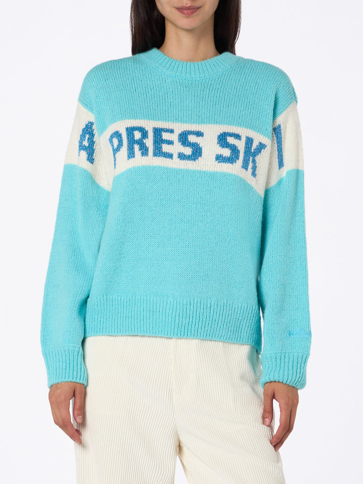 Hellblauer Damenpullover Danya mit Apres-Ski-Print