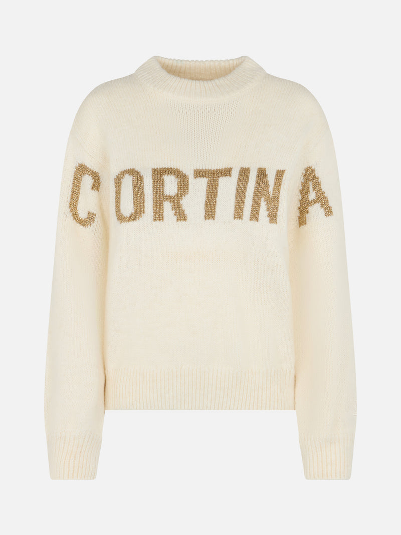 Woman white sweater Danya with Cortina print