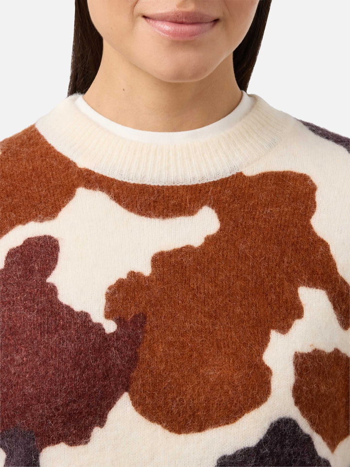 Danya stretch merino-wool and alpaca-blend sweater with cow-print