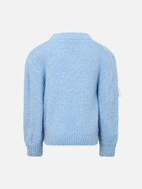 Girl boxy shape soft sweater Danya Jr with crochet cloud 3D patches