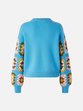 Ultra soft crewneck Danya Soft Crochet Jr with handmade crochet sleeves