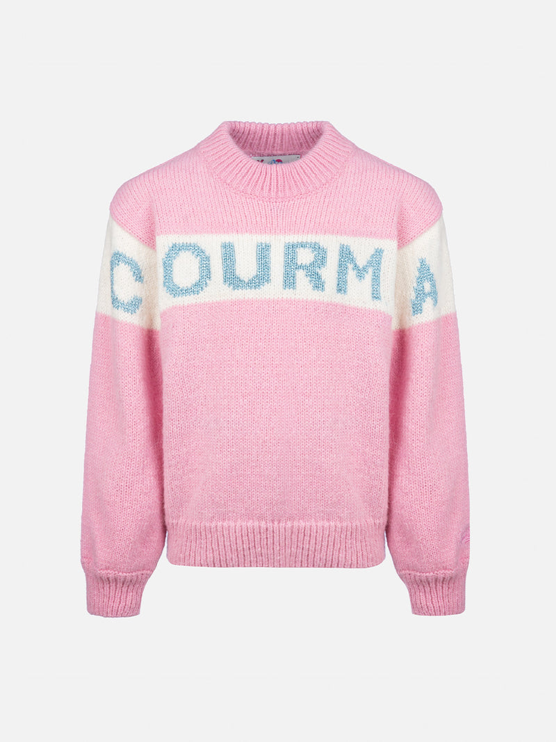 Maglione girocollo rosa Danya con logo Courma in lurex