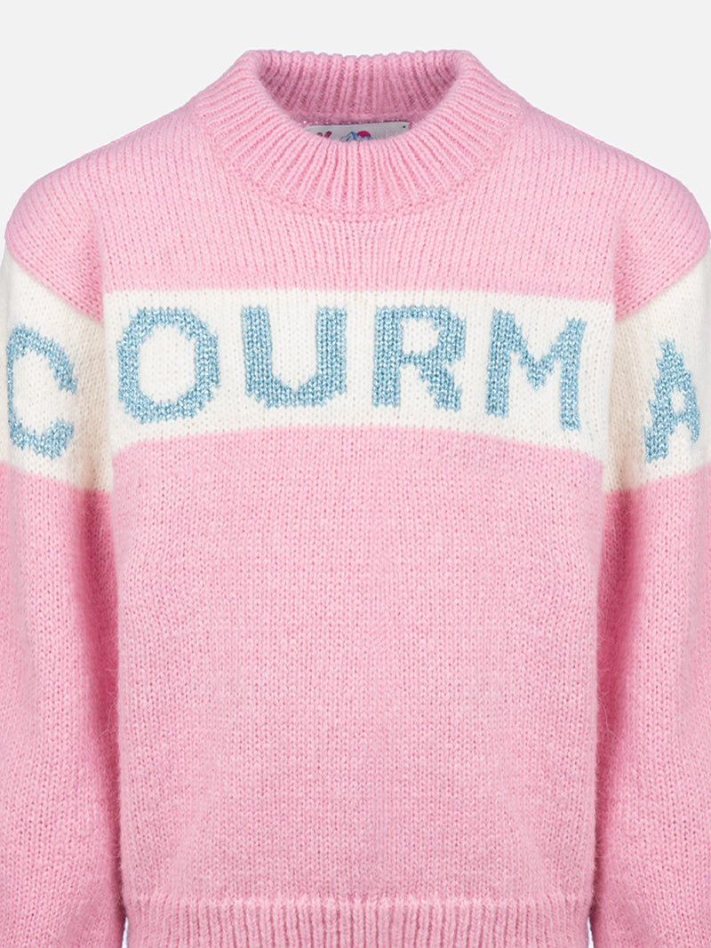 Maglione girocollo rosa Danya con logo Courma in lurex