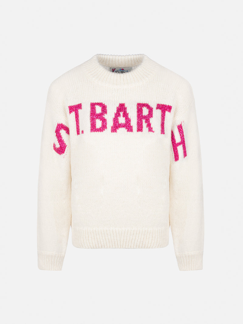 Maglione girocollo rosa da bambina Danya con logo Saint Barth in lurex