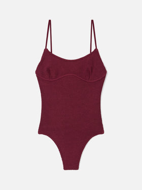 Costume intero Dara in tessuto crinkle bordeaux