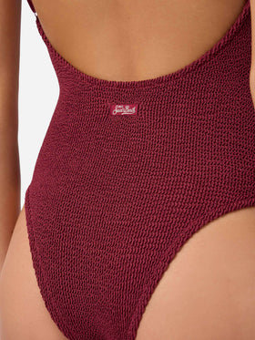 Maillot de bain une pièce Dara en tissu crinkle bordeaux 