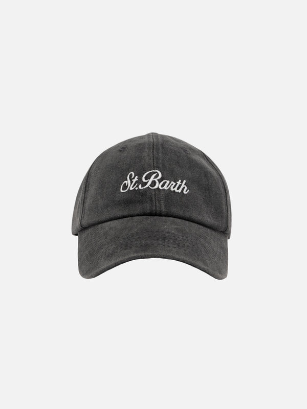 Davis black denim Ball Cap with St. Barth embroidery