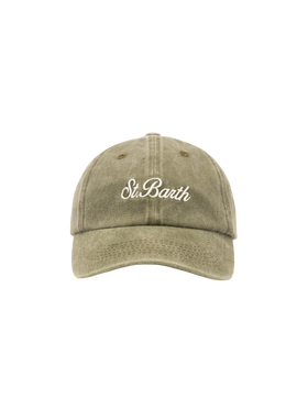 Davis – Baseballkappe aus militärgrünem Denim mit St. Barth-Stickerei