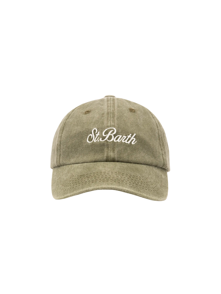 Cappellino Davis in denim verde militare con ricamo Saint Barth