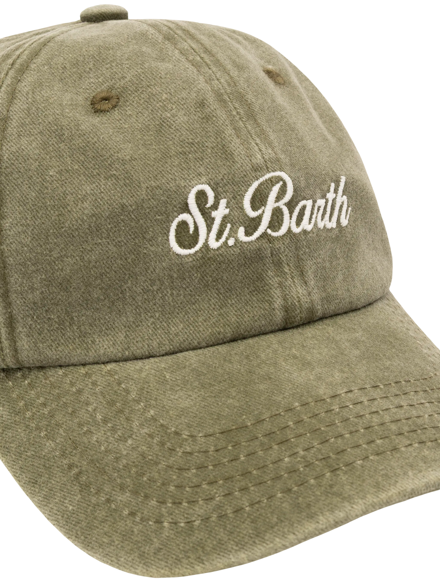 Davis – Baseballkappe aus militärgrünem Denim mit St. Barth-Stickerei