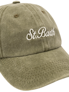 Davis – Baseballkappe aus militärgrünem Denim mit St. Barth-Stickerei