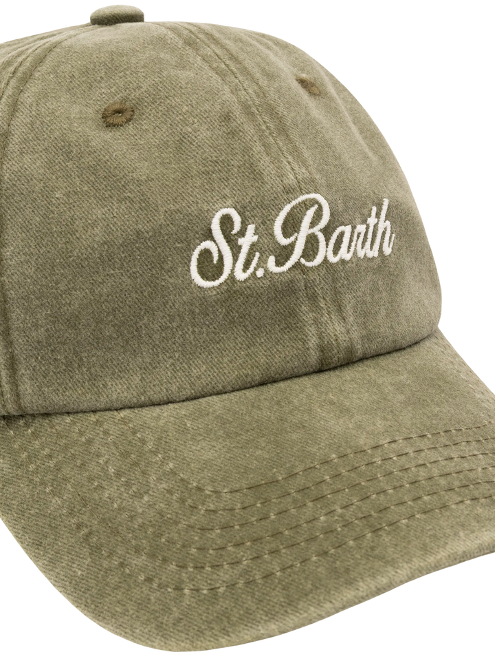 Cappellino Davis in denim verde militare con ricamo Saint Barth