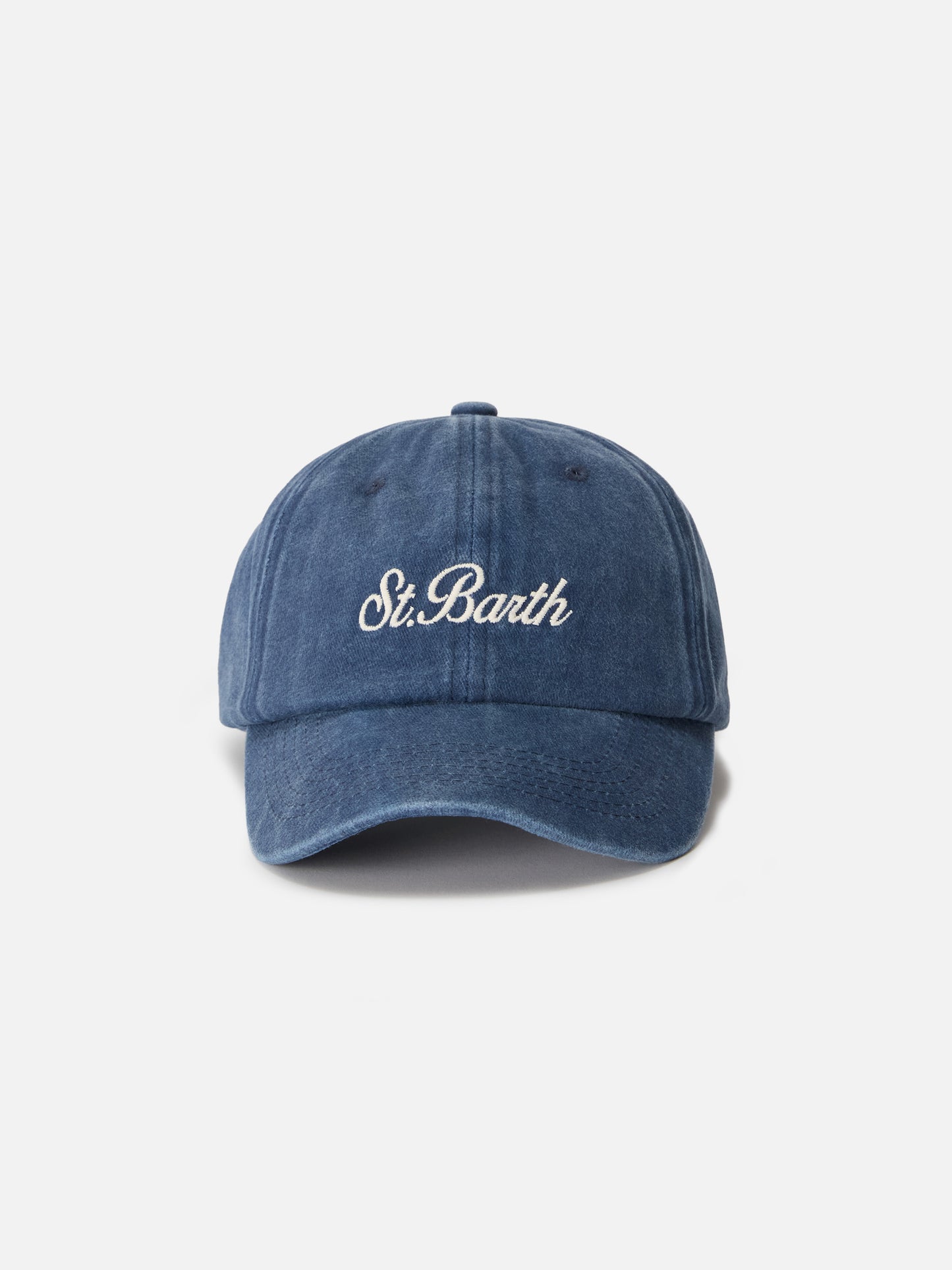 Cappellino Davis con visiera in denim blu con logo ricamato