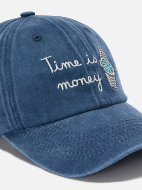 Davis cotton baseball cap in blue with Time is money embroidery