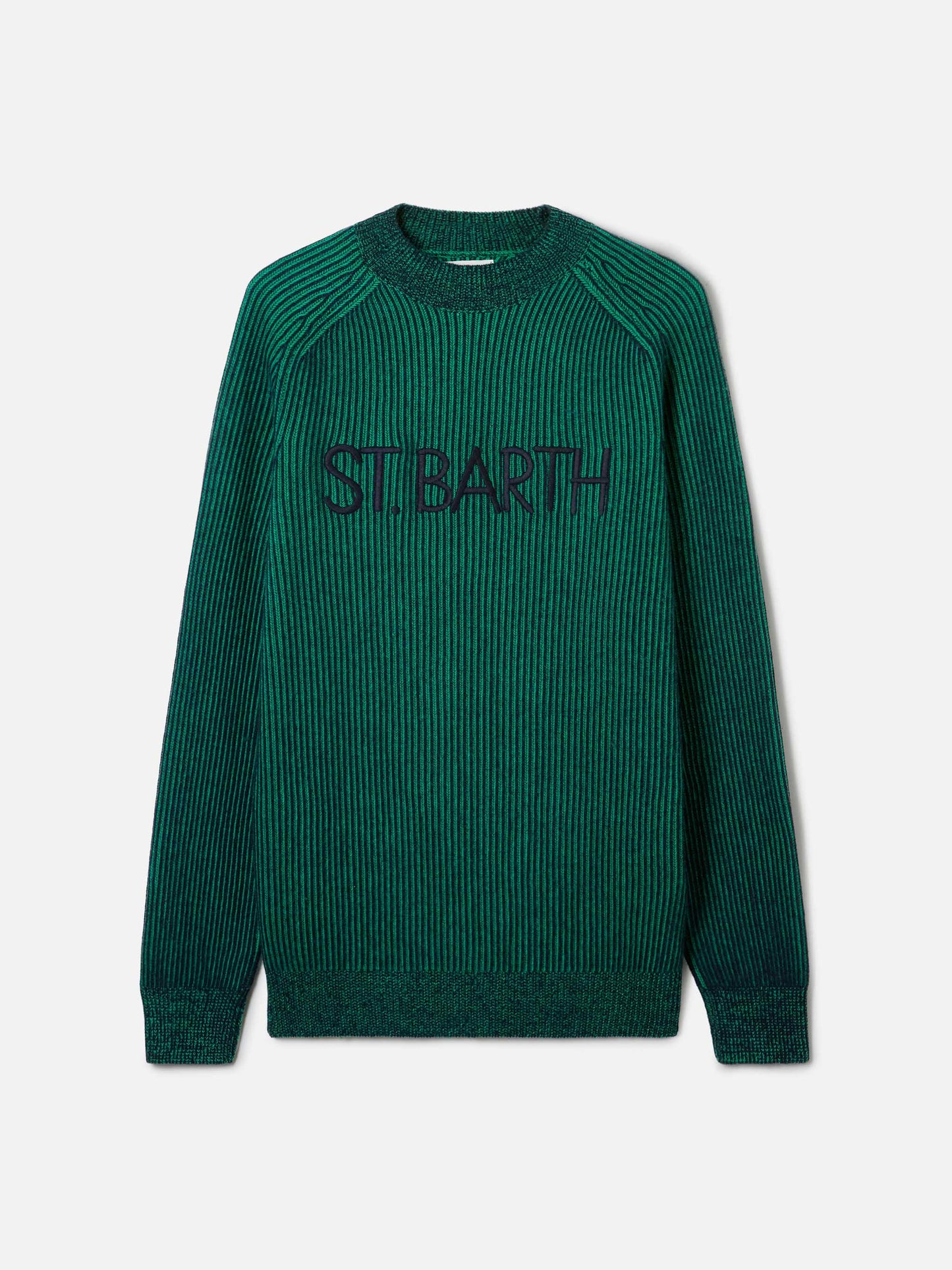 Man green half-turtleneck ribbed sweater