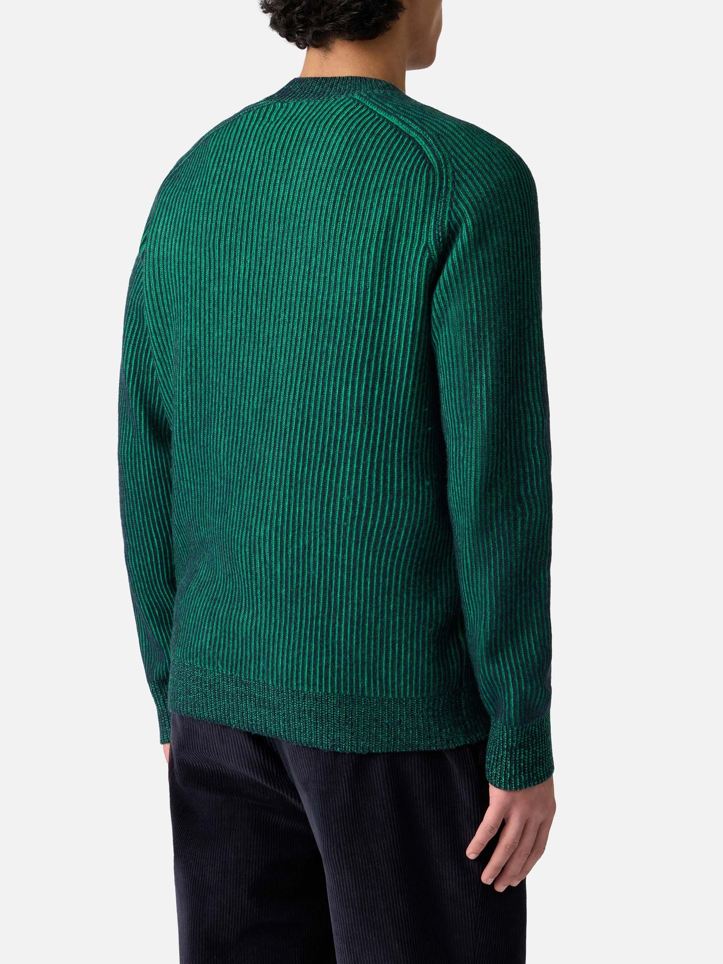 Man green half-turtleneck ribbed sweater
