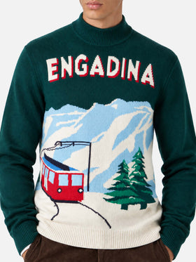 Green Davos half turtleneck sweater with Engadina postcard