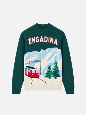 Green Davos half turtleneck sweater with Engadina postcard