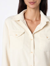 Woman beige corduroy-like shirt Deer