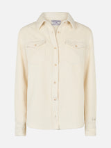 Woman beige corduroy-like shirt Deer