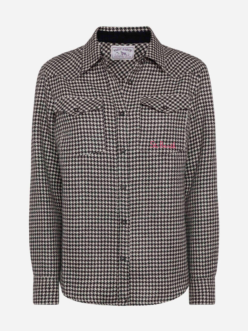 Wool shirt Deer with pied de poul print