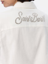 Woman off-white corduroy-like shirt Deer with St. Barth rhinestones logo