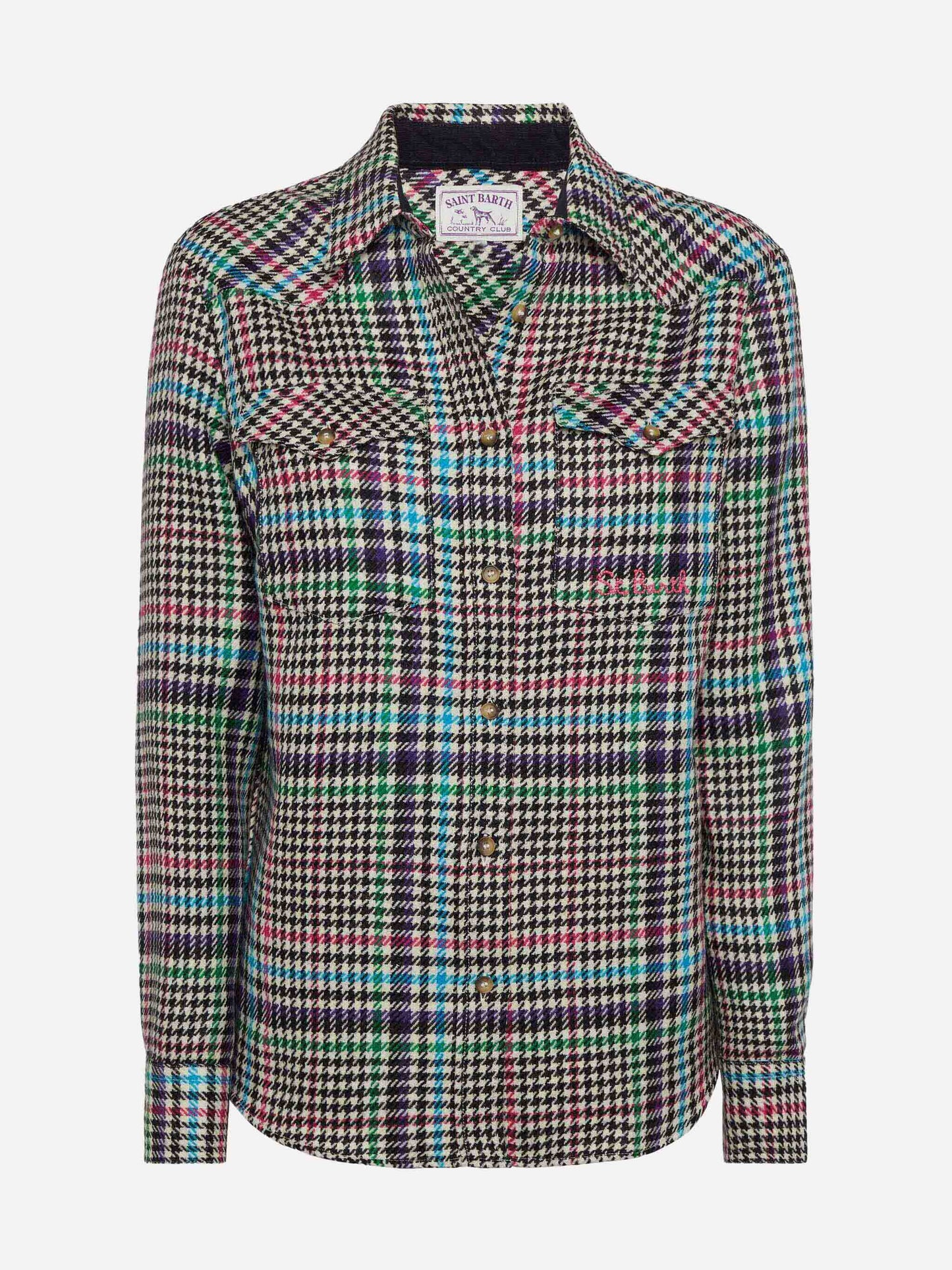 Wollhemd Hirsch mit Prince of Wales-Print