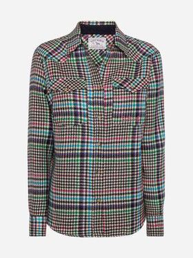 Wollhemd Hirsch mit Prince of Wales-Print