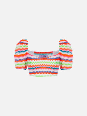 Delia Fluo Chevron Raschel Cropped Top 